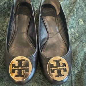 Tory Burch Black Loafers with Gold Logo